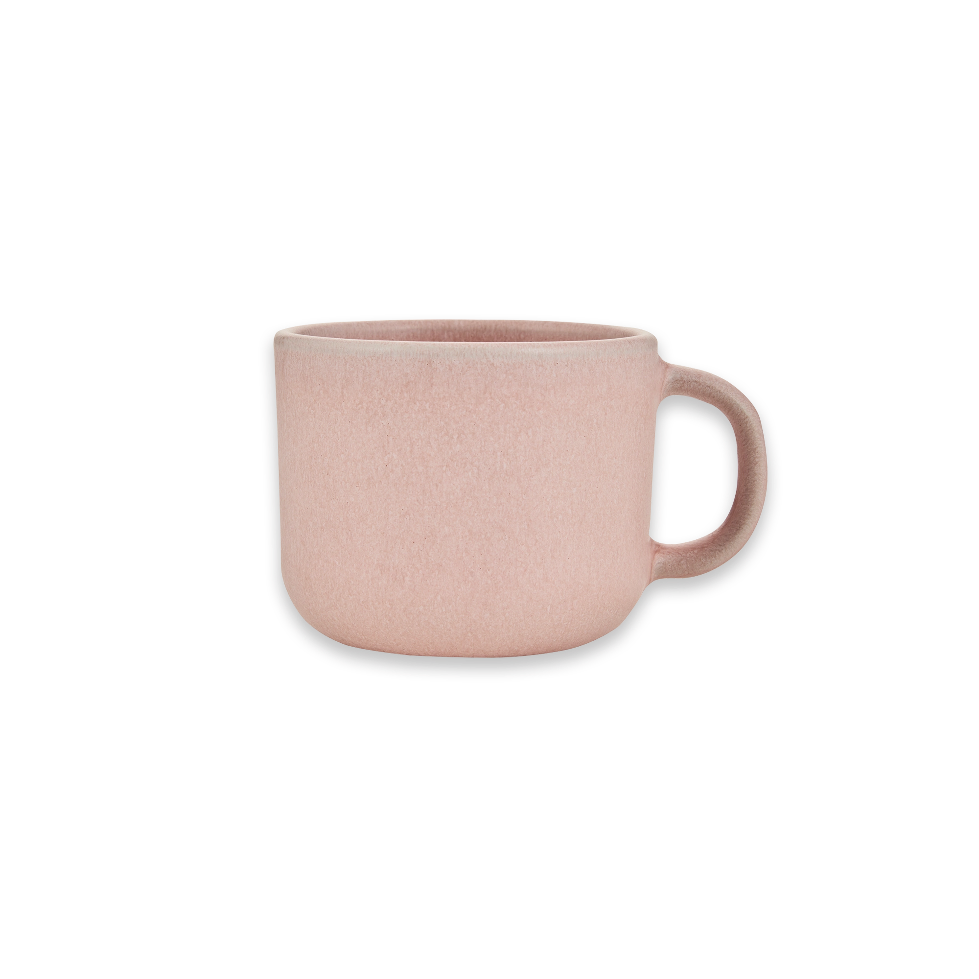Keramiktasse in Rosa mit Henkel, matte Oberfläche, vor schwarzem Hintergrund